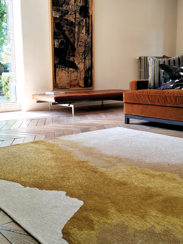 HomeRoots 9' Modern Gray and Yellow Abstract Non-Skid Area Rug - Stylish and Durable for High-Traffic Spaces 551823