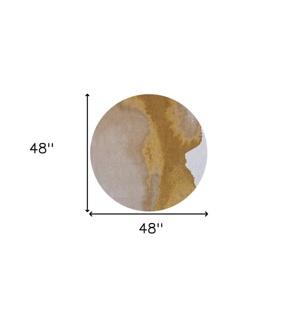 HomeRoots 5' Contemporary Gray and Yellow Round Abstract Area Rug with Non-Skid Backing for Home Decor 551824