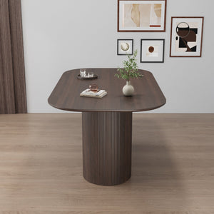 English Elm 63 Elegant MDF Dining Table with Carved Round Legs, Stain‑Resistant Surface, Seats 4‑8, Modern Appeal Brown W2189S00651