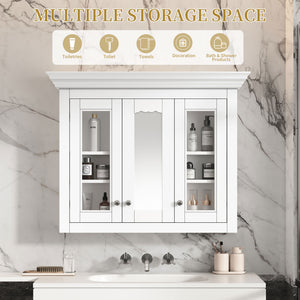 English Elm 35" Bathroom Medicine Cabinet with Mirror — 5 Adjustable Shelves, Wall-Mounted Storage, Modern White Elegance N710P264306K