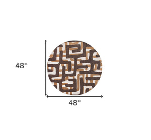 Homeroots 5' Yellow And Brown Round Abstract Non Skid Area Rug  100% Pet 551833