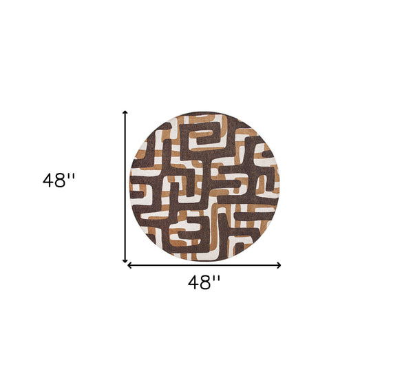 Homeroots 5' Yellow And Brown Round Abstract Non Skid Area Rug  100% Pet 551833