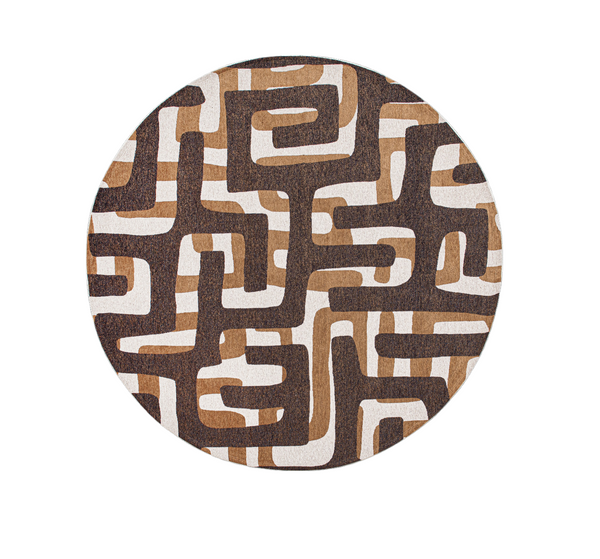 Homeroots 5' Yellow And Brown Round Abstract Non Skid Area Rug  100% Pet 551833