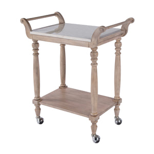 Danielle Rectangular Marble & Wood 2 Tier Bar Cart 5518415 Tan/Beige Butler Specialty