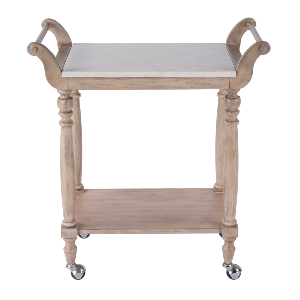 Danielle Rectangular Marble & Wood 2 Tier Bar Cart 5518415 Tan/Beige Butler Specialty