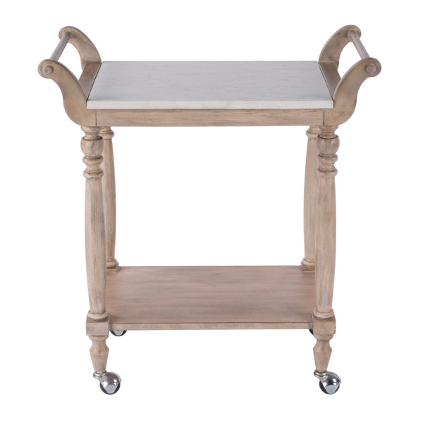 Danielle Rectangular Marble & Wood 2 Tier Bar Cart 5518415 Tan/Beige Butler Specialty