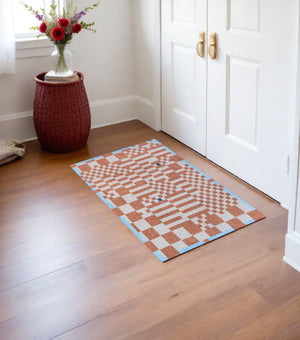 HomeRoots 3' X 5' Blue and Red Geometric Non-Skid Area Rug - Stylish, Durable, Perfect for High-Traffic Spaces! 551856