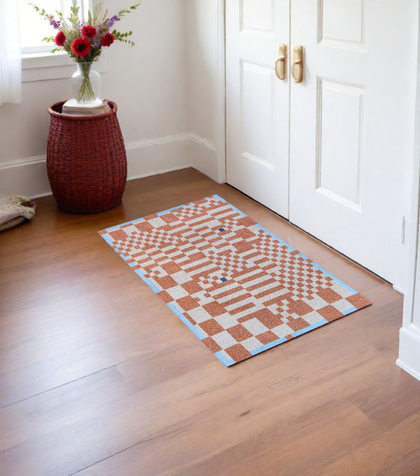 HomeRoots 3' X 5' Blue and Red Geometric Non-Skid Area Rug - Stylish, Durable, Perfect for High-Traffic Spaces! 551856