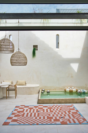 Homeroots 5' X 7' Blue And Red Geometric Non Skid Area Rug  100% Pet 551857