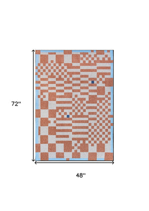 Homeroots 5' X 7' Blue And Red Geometric Non Skid Area Rug  100% Pet 551857