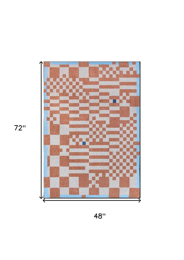 Homeroots 5' X 7' Blue And Red Geometric Non Skid Area Rug  100% Pet 551857