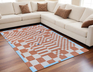 Homeroots 5' X 7' Blue And Red Geometric Non Skid Area Rug  100% Pet 551857