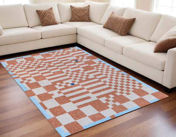 Homeroots 5' X 7' Blue And Red Geometric Non Skid Area Rug  100% Pet 551857