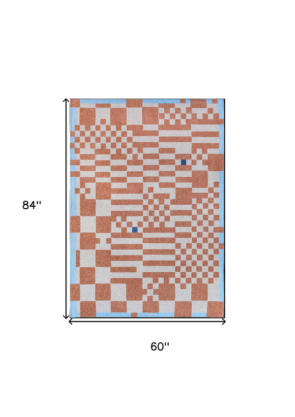 Homeroots 6' X 8' Blue And Red Geometric Non Skid Area Rug  100% Pet 551858