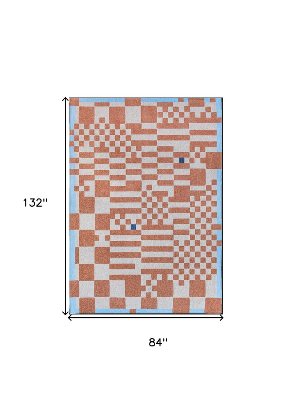 Homeroots 8' X 11' Blue And Red Geometric Non Skid Area Rug  100% Pet 551860