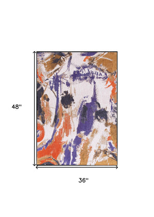 Homeroots 3' X 5' Purple And White Abstract Non Skid Area Rug  100% Pet 551862