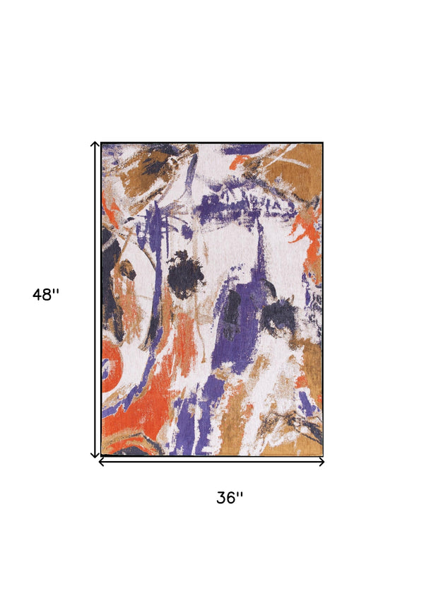 Homeroots 3' X 5' Purple And White Abstract Non Skid Area Rug  100% Pet 551862