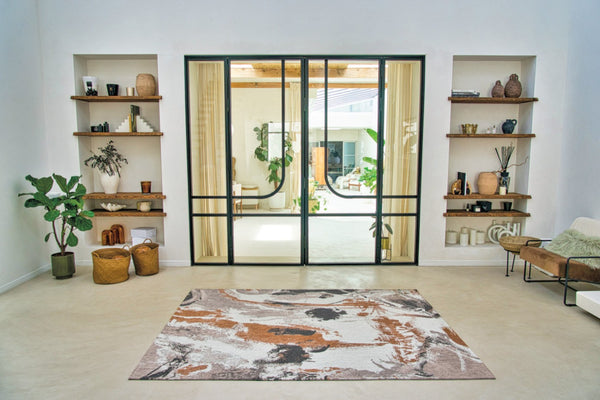 HomeRoots 3' X 5' Gray and White Abstract Non-Skid Area Rug - Modern Design for Entryways and Kitchens! 551869