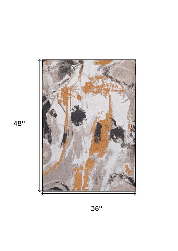 HomeRoots 3' X 5' Gray and White Abstract Non-Skid Area Rug - Modern Design for Entryways and Kitchens! 551869