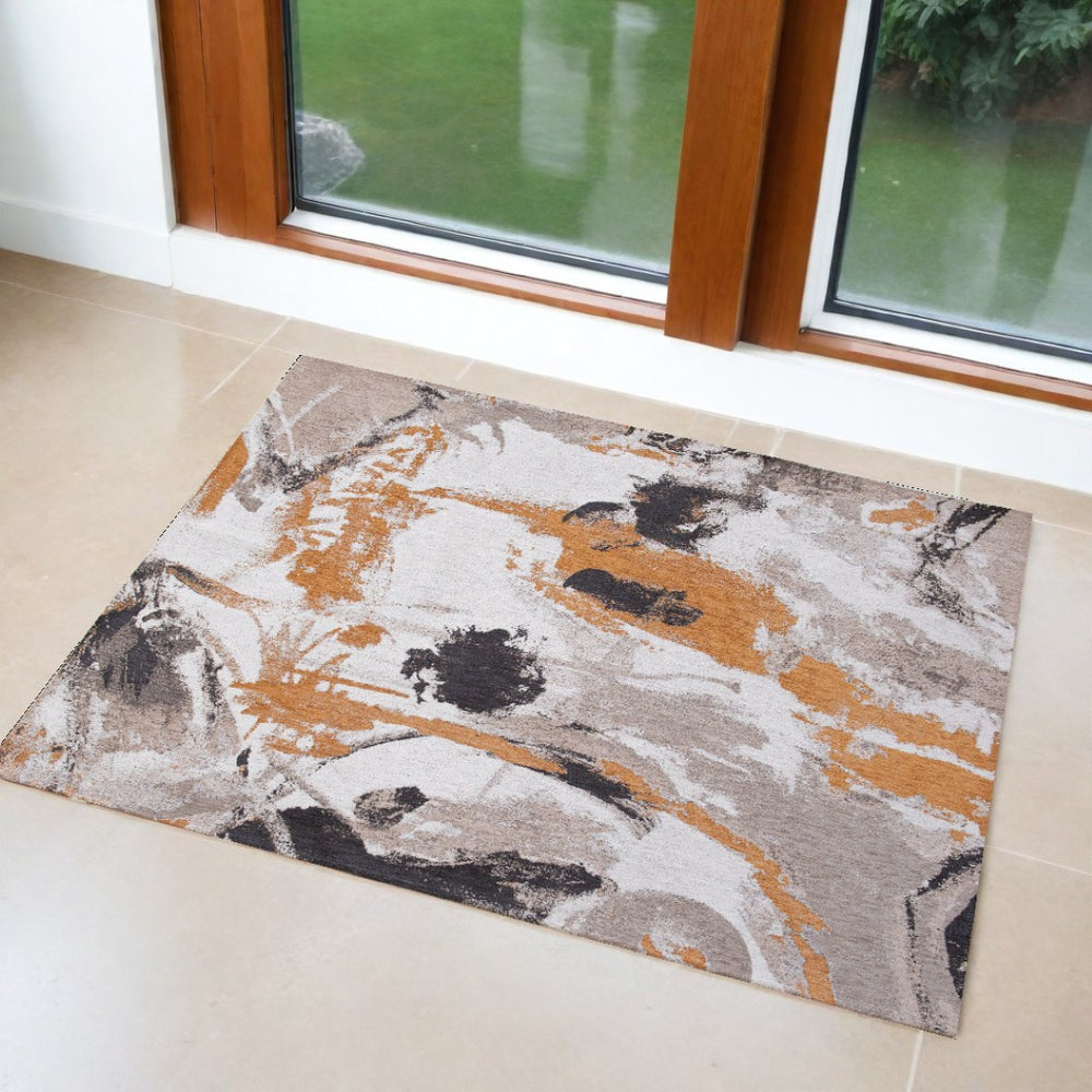 HomeRoots 3' X 5' Gray and White Abstract Non-Skid Area Rug - Modern Design for Entryways and Kitchens! 551869