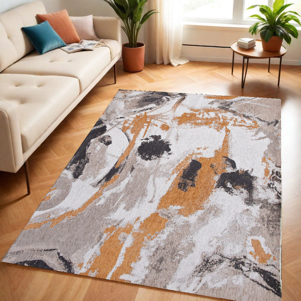 Homeroots 5' X 7' Gray And White Abstract Non Skid Area Rug  100% Pet 551870
