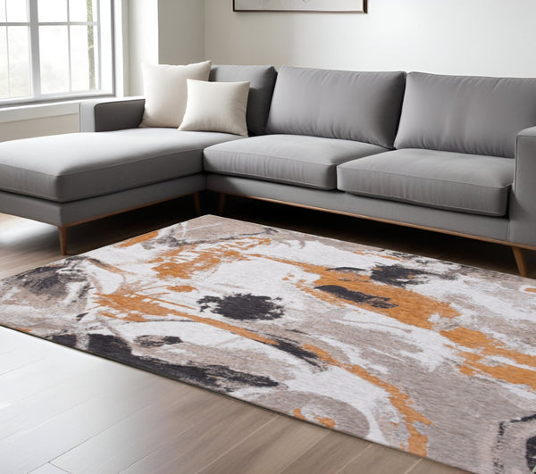 HomeRoots 6' X 8' Gray and White Abstract Non-Skid Area Rug - Modern Design for Stylish, Secure Living Spaces 551871