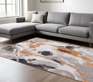 HomeRoots 8' X 11' Gray and White Abstract Non-Skid Area Rug - Modern Elegance for Safe, Stylish Spaces! 551873