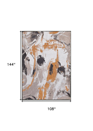 HomeRoots 9' Modern Gray and White Abstract Area Rug - Non-Skid, Low-Pile, Ideal for Living Rooms & Offices 551874