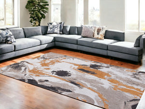 HomeRoots 9' Modern Gray and White Abstract Area Rug - Non-Skid, Low-Pile, Ideal for Living Rooms & Offices 551874