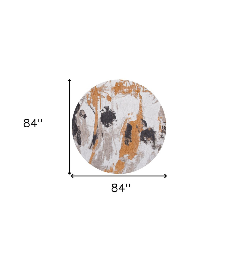 HomeRoots 8' Gray and White Round Abstract Non-Skid Area Rug – Modern Design for Stylish Living Spaces & Durability 551875