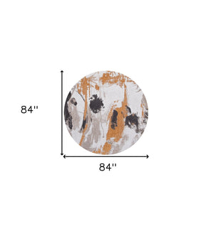 HomeRoots 8' Gray and White Round Abstract Non-Skid Area Rug – Modern Design for Stylish Living Spaces & Durability 551875