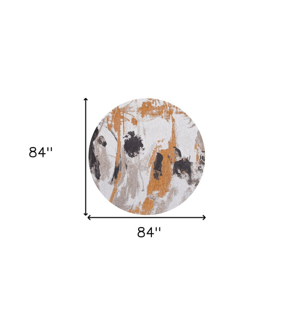 HomeRoots 8' Gray and White Round Abstract Non-Skid Area Rug – Modern Design for Stylish Living Spaces & Durability 551875