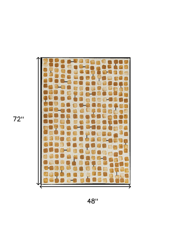 Homeroots 5' X 7' Brown And Beige Geometric Non Skid Area Rug  100% Pet 551878