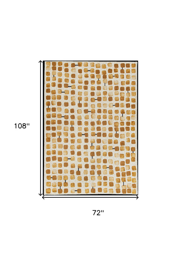 Homeroots 7' X 9' Brown And Beige Geometric Non Skid Area Rug  100% Pet 551880