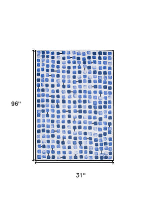 Homeroots 10' Blue Geometric Non Skid Area Rug  100% Pet 551886