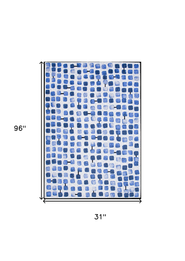 Homeroots 10' Blue Geometric Non Skid Area Rug  100% Pet 551886