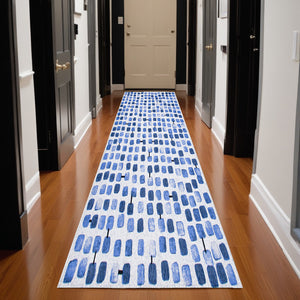 Homeroots 10' Blue Geometric Non Skid Area Rug  100% Pet 551886