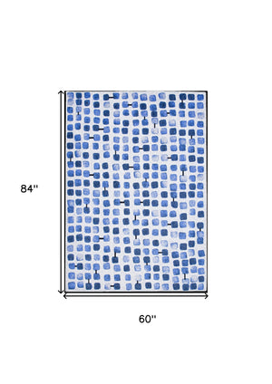 Homeroots 6' X 8' Blue Geometric Non Skid Area Rug  100% Pet 551888