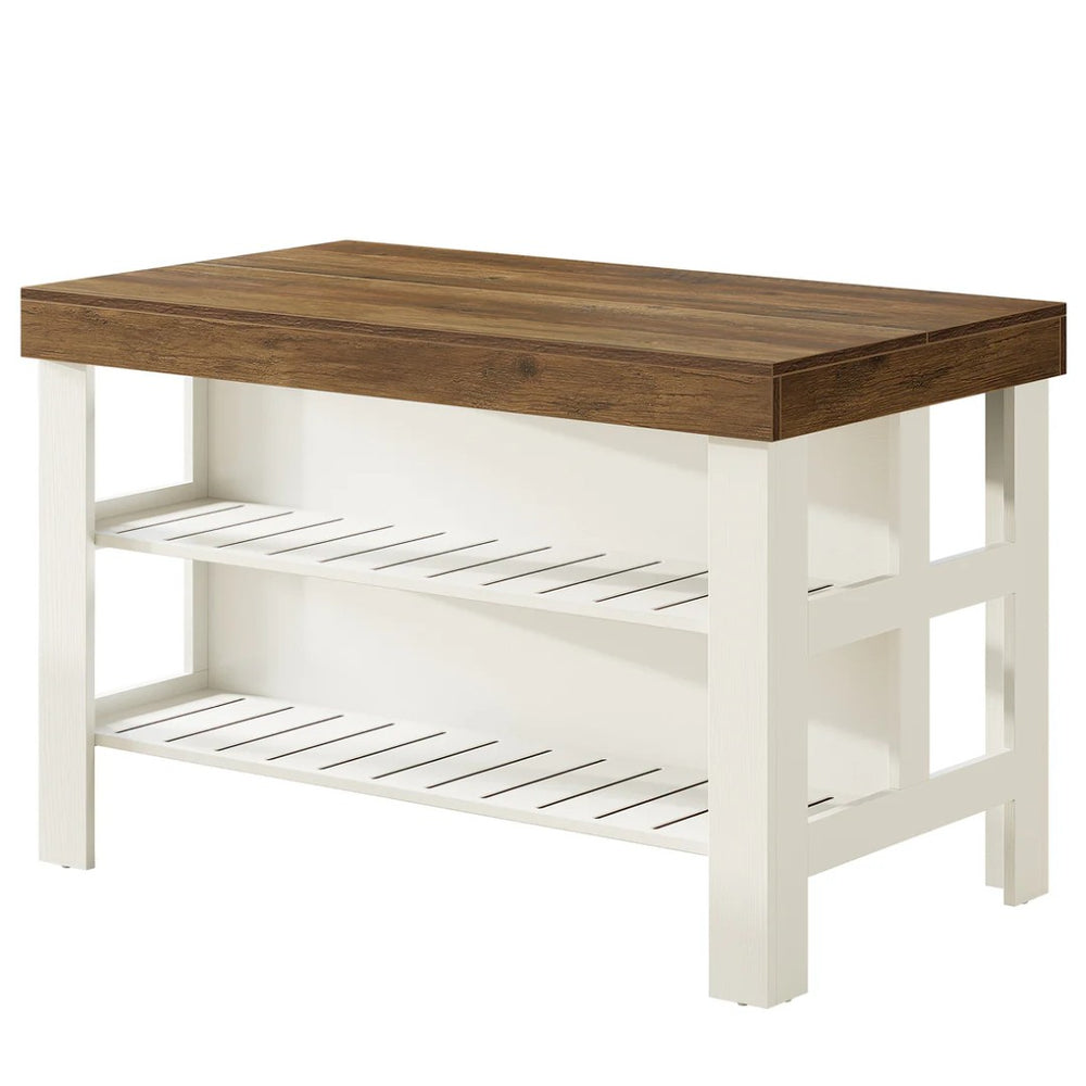 English Elm Kitchen Island Counter Height Farmhouse Engineered Wood Two-tone Prep Table with Open Shelves T3971P464514