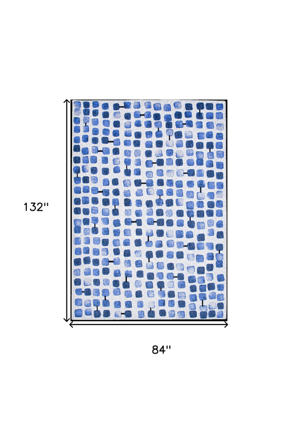 Homeroots 8' X 11' Blue Geometric Non Skid Area Rug  100% Pet 551890