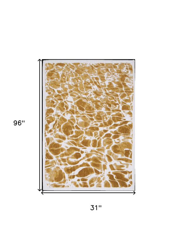 Homeroots 10' Yellow And Brown Abstract Non Skid Area Rug  100% Pet 551895