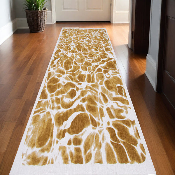 Homeroots 10' Yellow And Brown Abstract Non Skid Area Rug  100% Pet 551895