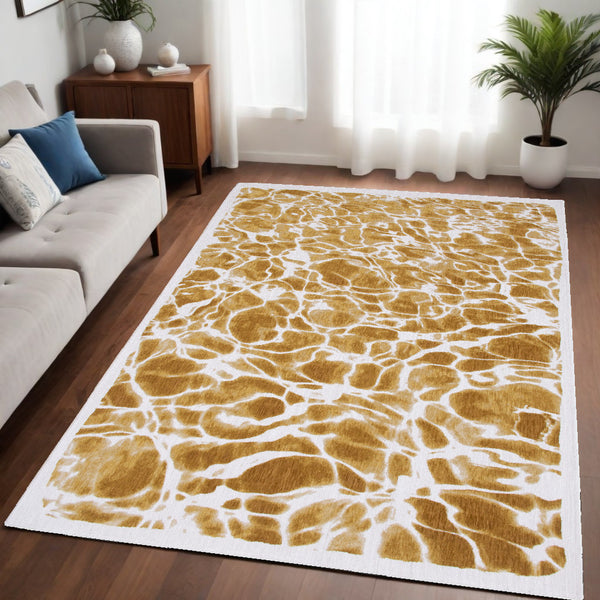 Homeroots 5' X 7' Yellow And Brown Abstract Non Skid Area Rug  100% Pet 551896