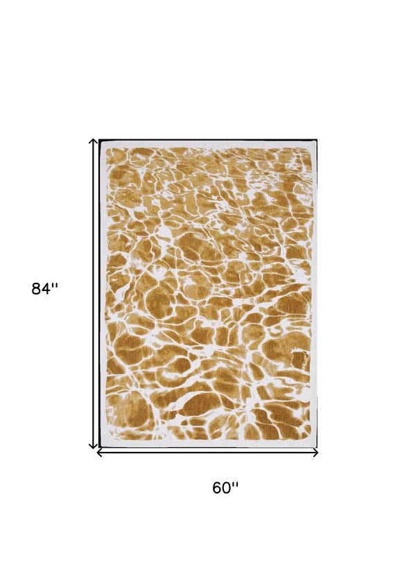 Homeroots 6' X 8' Yellow And Brown Abstract Non Skid Area Rug  100% Pet 551897