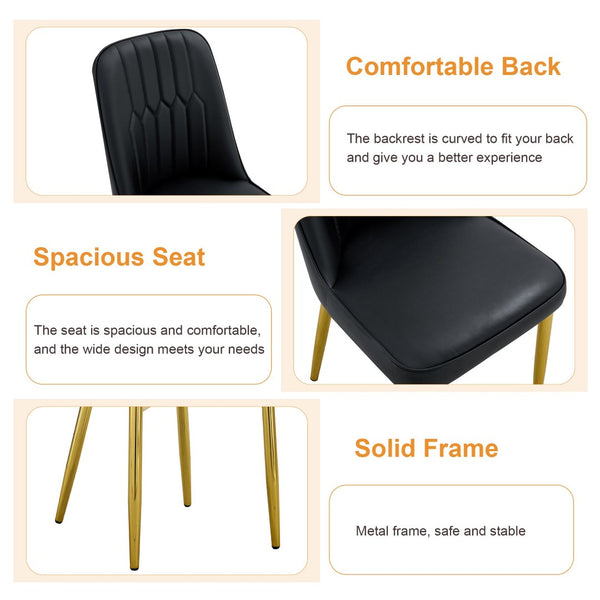 English Elm Table and Chair Set Marble Glass Top Gold Legs Black Pu Seats Modern Dining W1151S04650