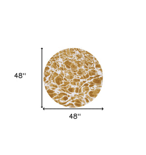 Homeroots 5' Yellow And Brown Round Abstract Non Skid Area Rug  100% Pet 551901