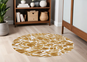 Homeroots 5' Yellow And Brown Round Abstract Non Skid Area Rug  100% Pet 551901