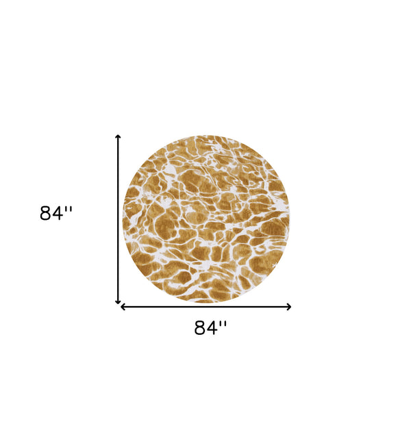 Homeroots 8' Yellow And Brown Round Abstract Non Skid Area Rug  100% Pet 551902