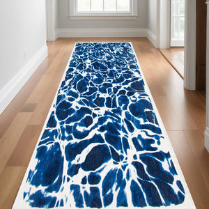 Homeroots 10' Blue And White Abstract Non Skid Area Rug  100% Pet 551904