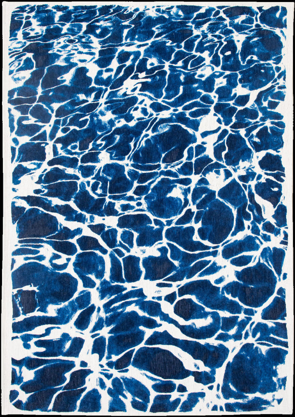 Homeroots 5' X 7' Blue And White Abstract Non Skid Area Rug  100% Pet 551905